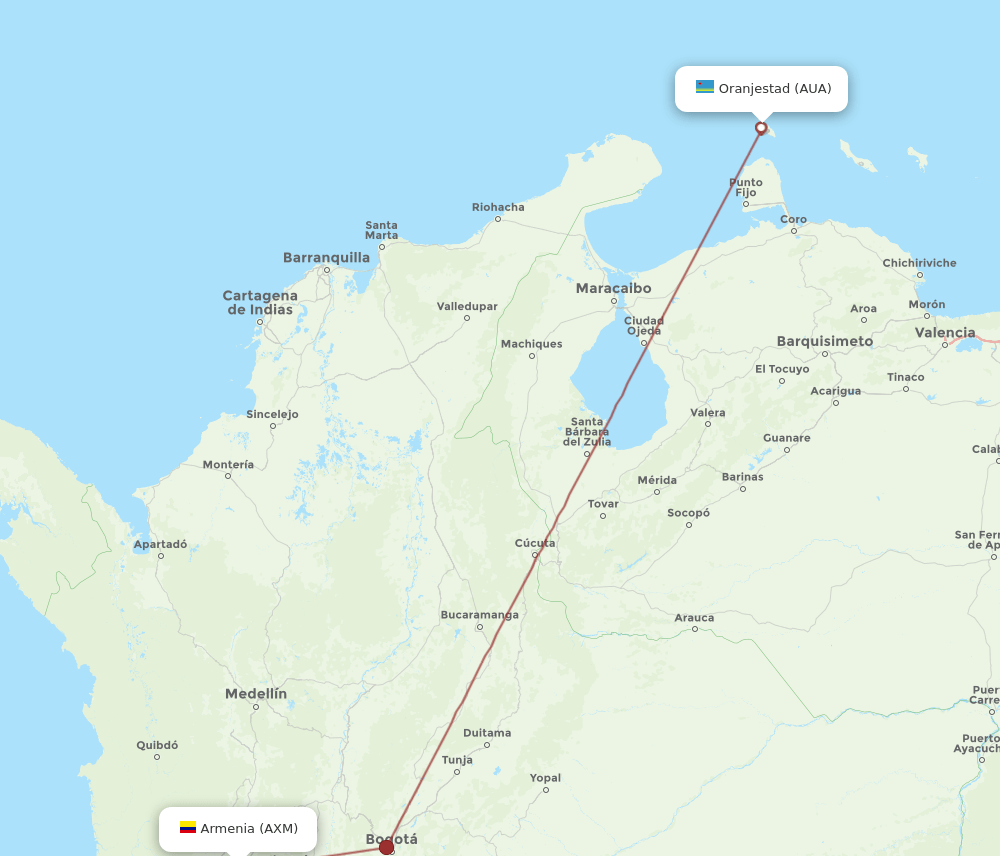 AXM to AUA flights and routes map