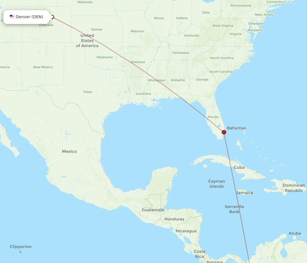 Armenia - Denver route map and flight paths