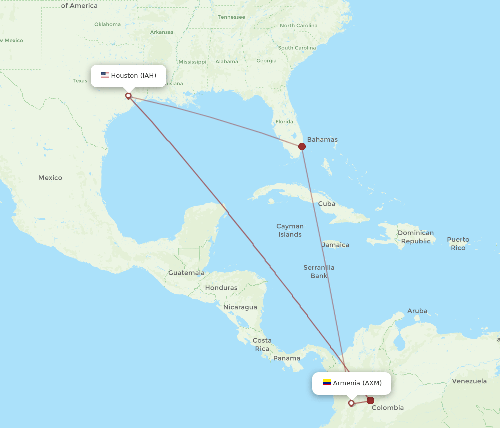 AXM-IAH flight routes