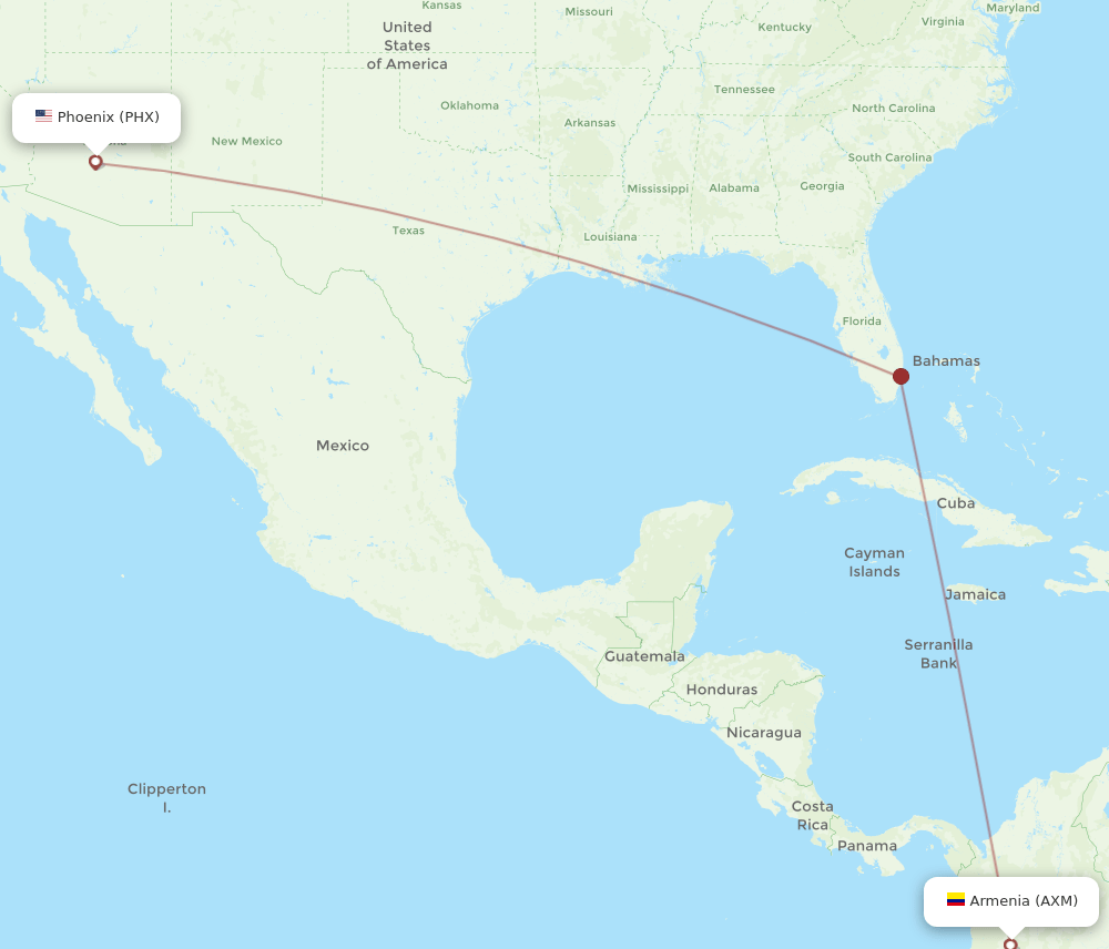 Phoenix - Armenia route map and flight paths