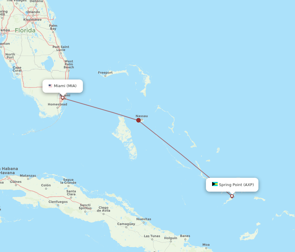 Miami - Spring Point route map and flight paths