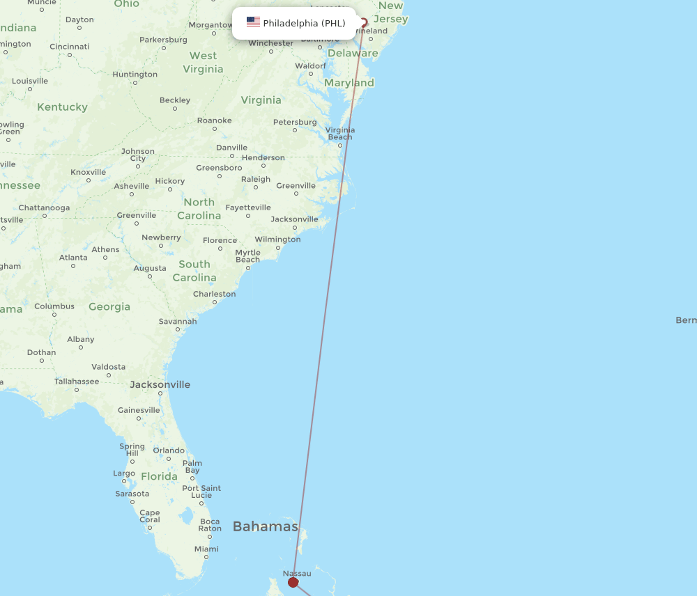 AXP to PHL flights and routes map