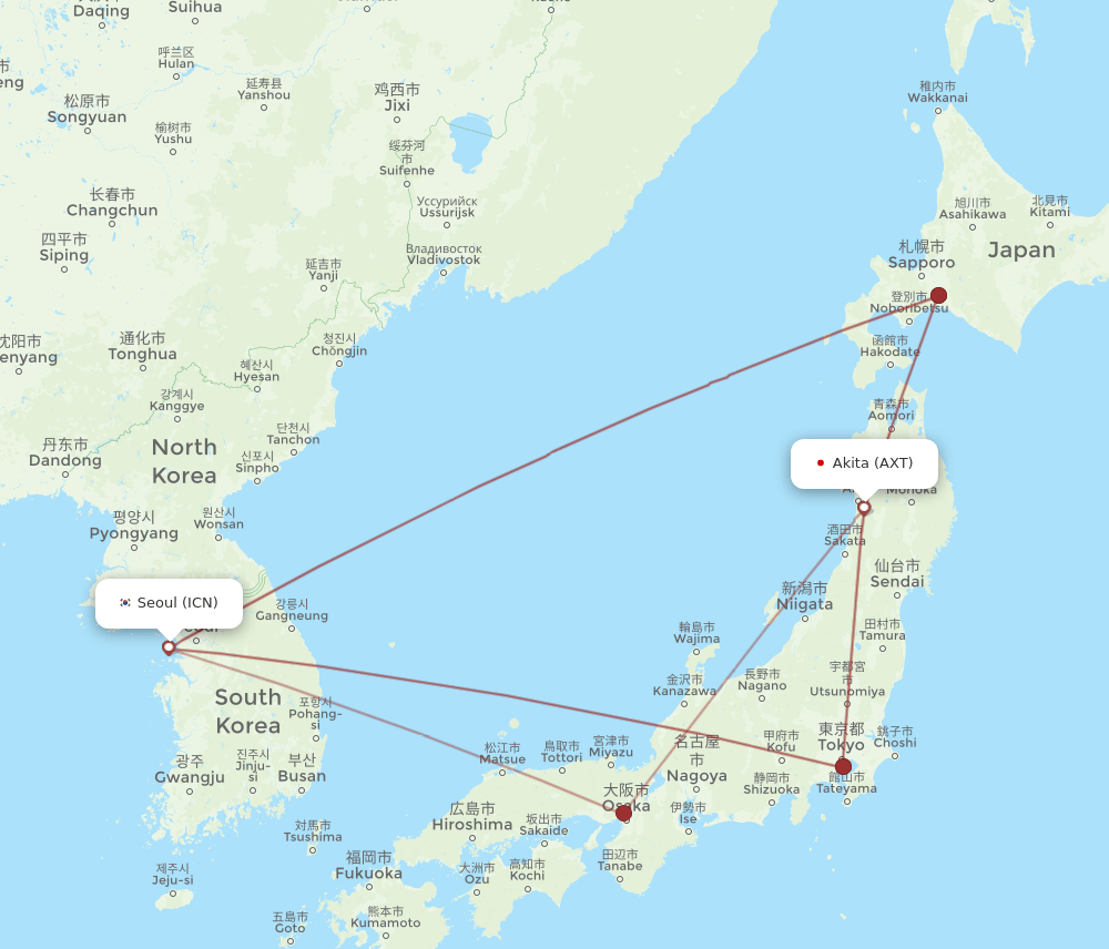 AXT-ICN flight routes
