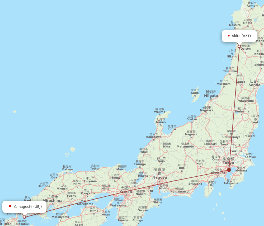 AXT to UBJ flights and routes map