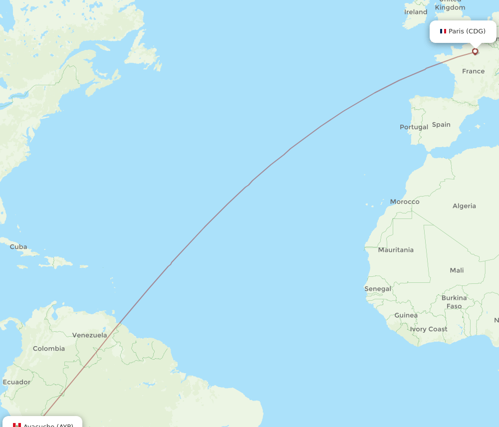 AYP-CDG flight routes