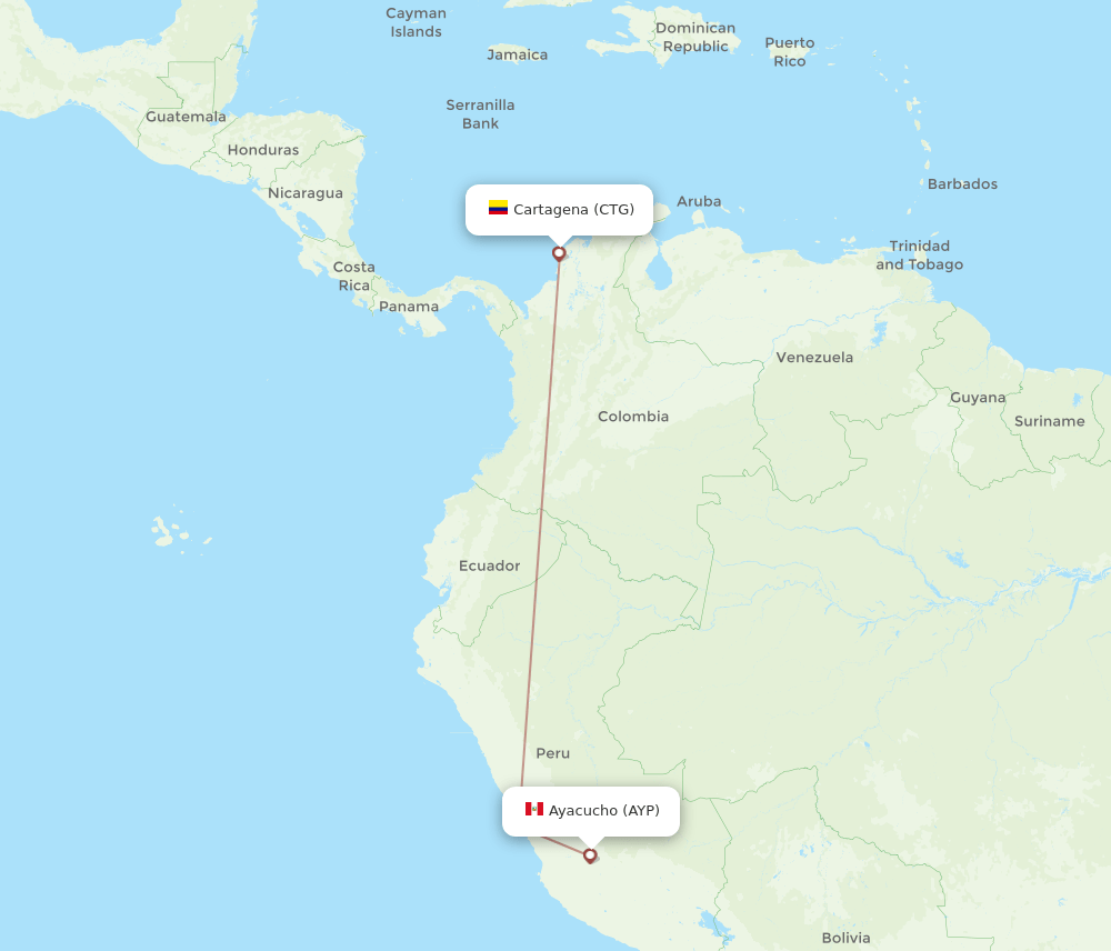Cartagena - Ayacucho route map and flight paths