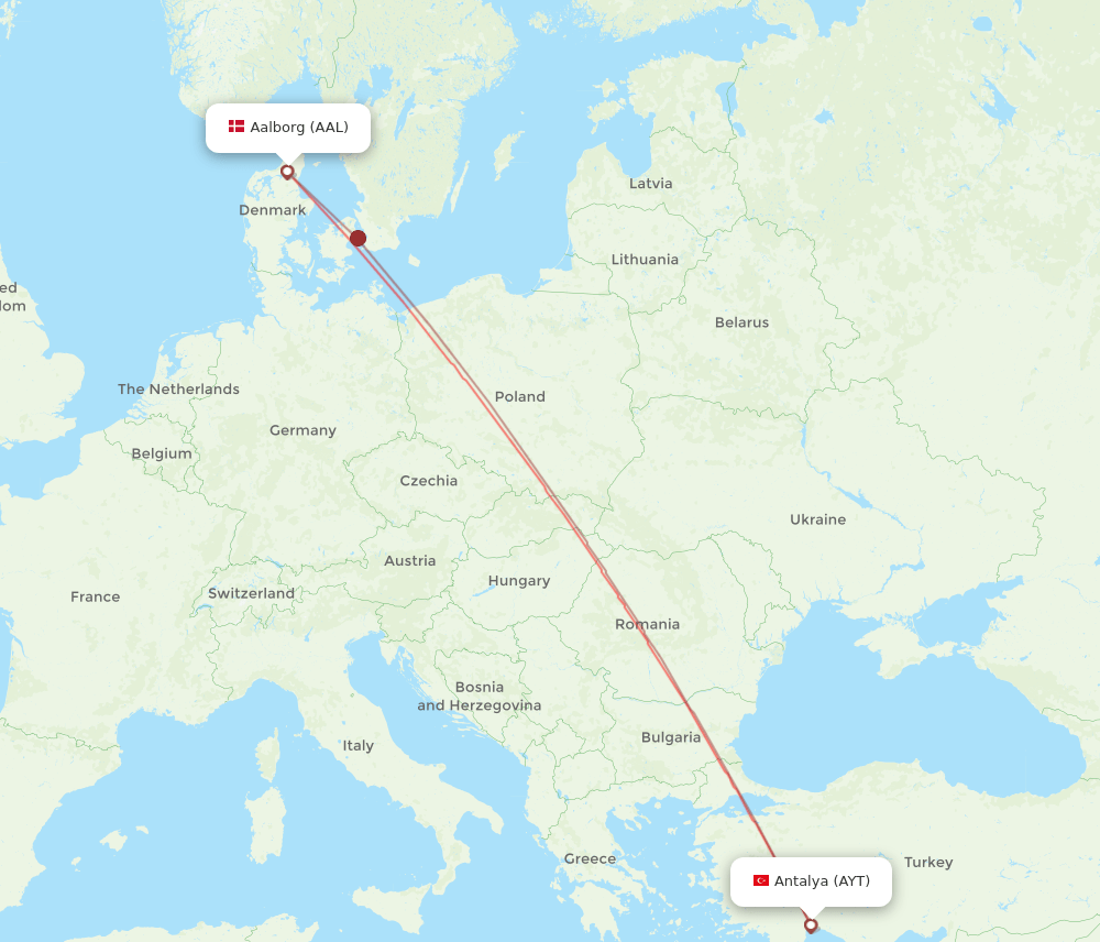 AYT to AAL flights and routes map