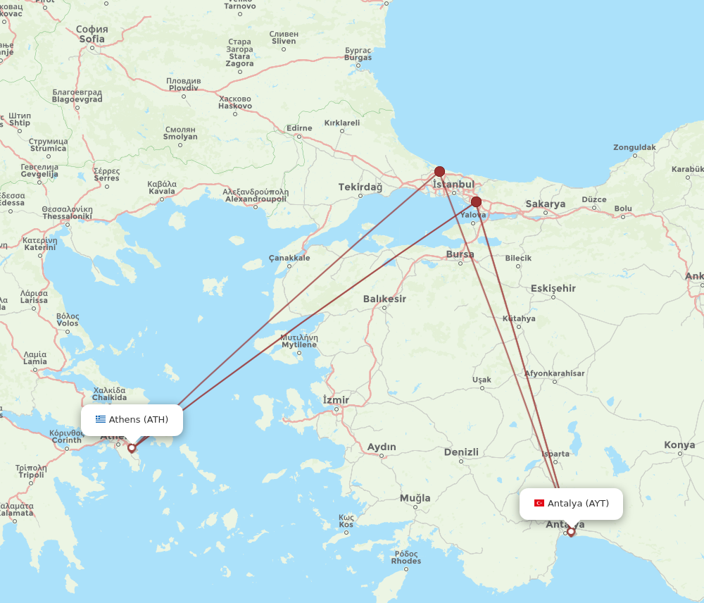 AYT to ATH flights and routes map
