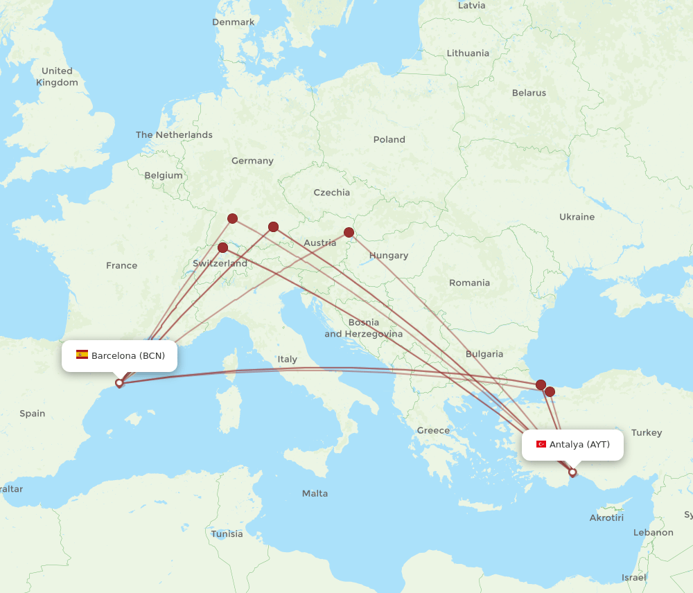 AYT-BCN flight routes