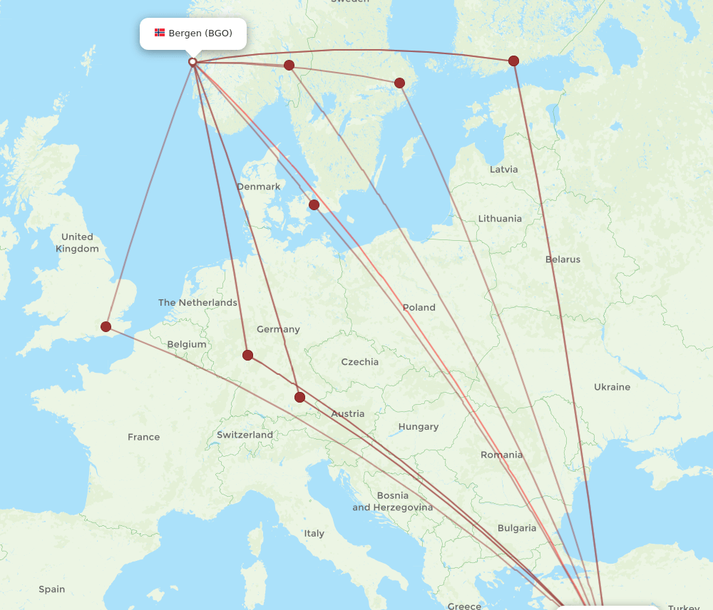 AYT to BGO flights and routes map