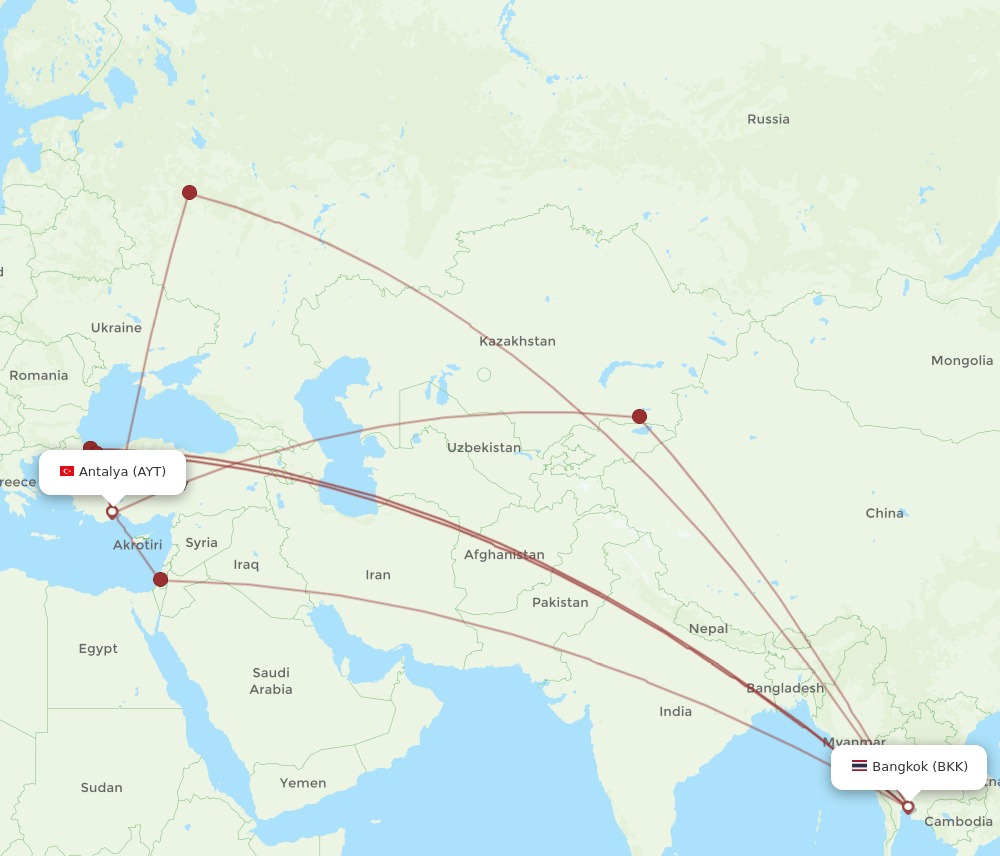AYT-BKK flight routes