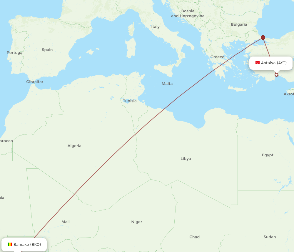AYT to BKO flights and routes map