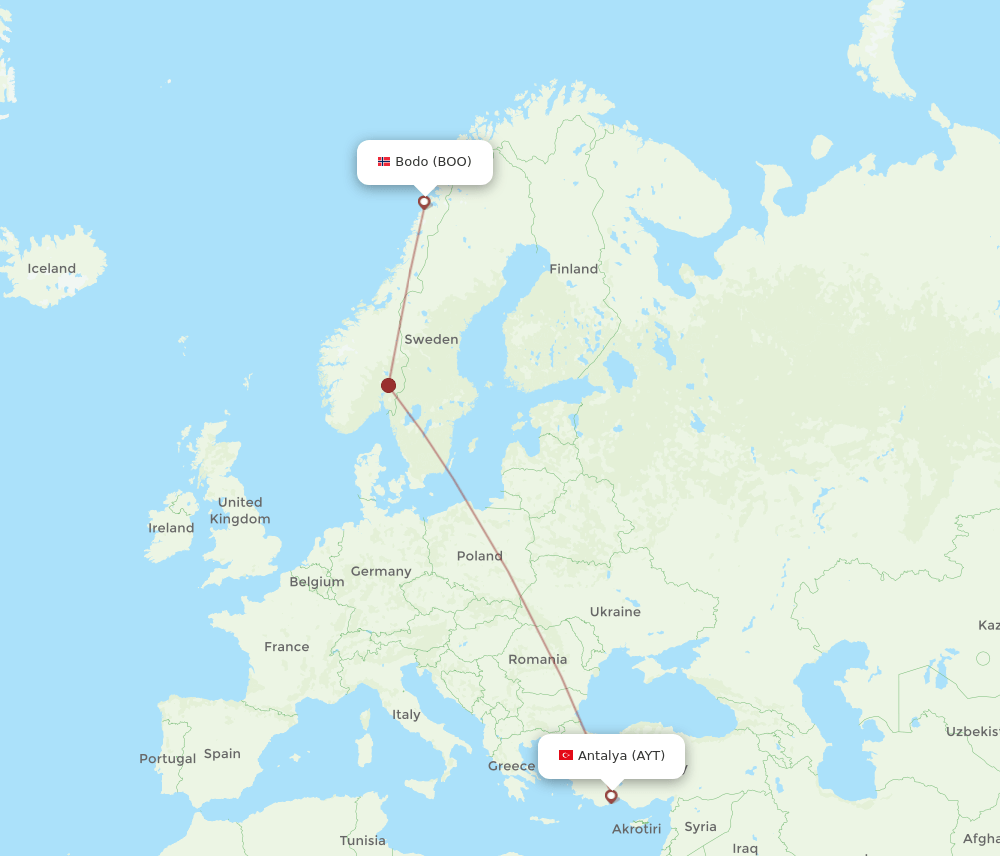 AYT to BOO flights and routes map