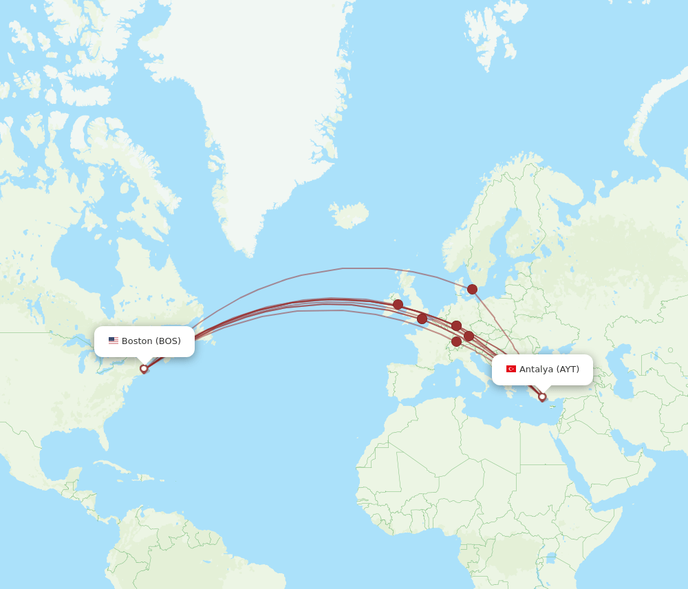 AYT-BOS flight routes