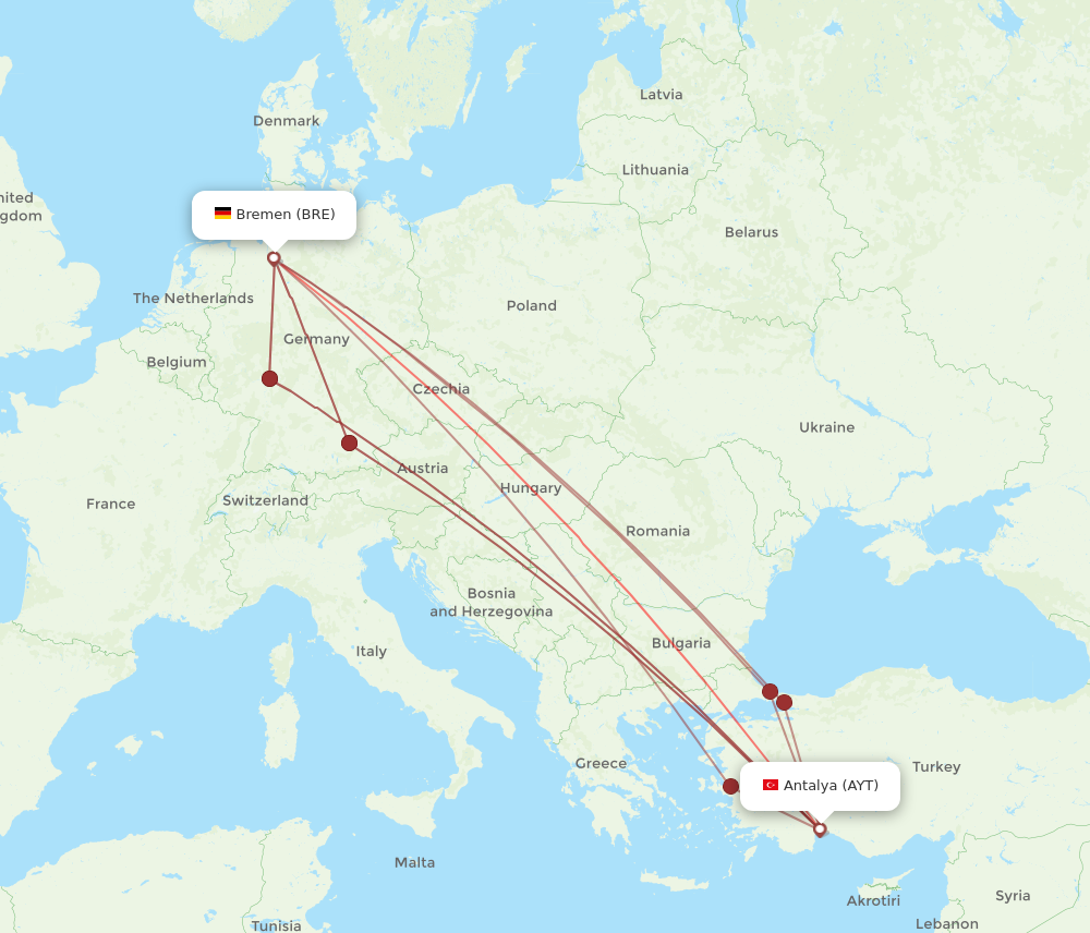 AYT to BRE flights and routes map