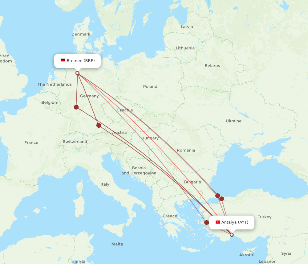 AYT to BRE flights and routes map