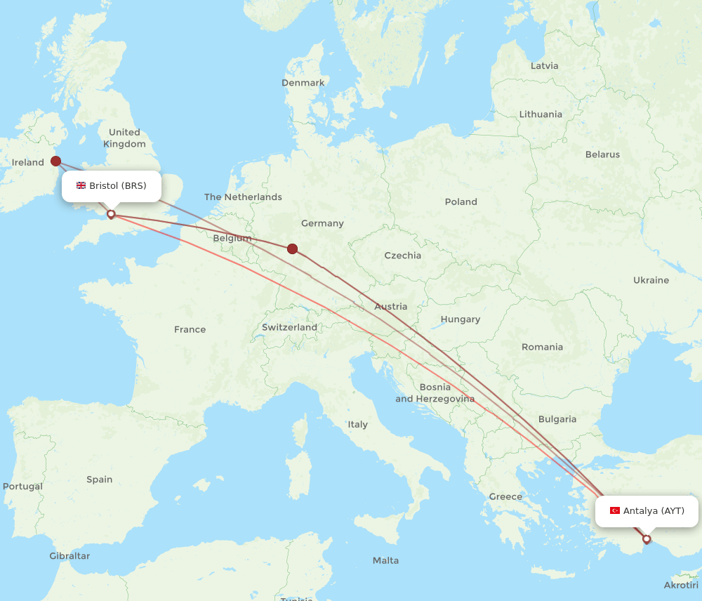 AYT to BRS flights and routes map