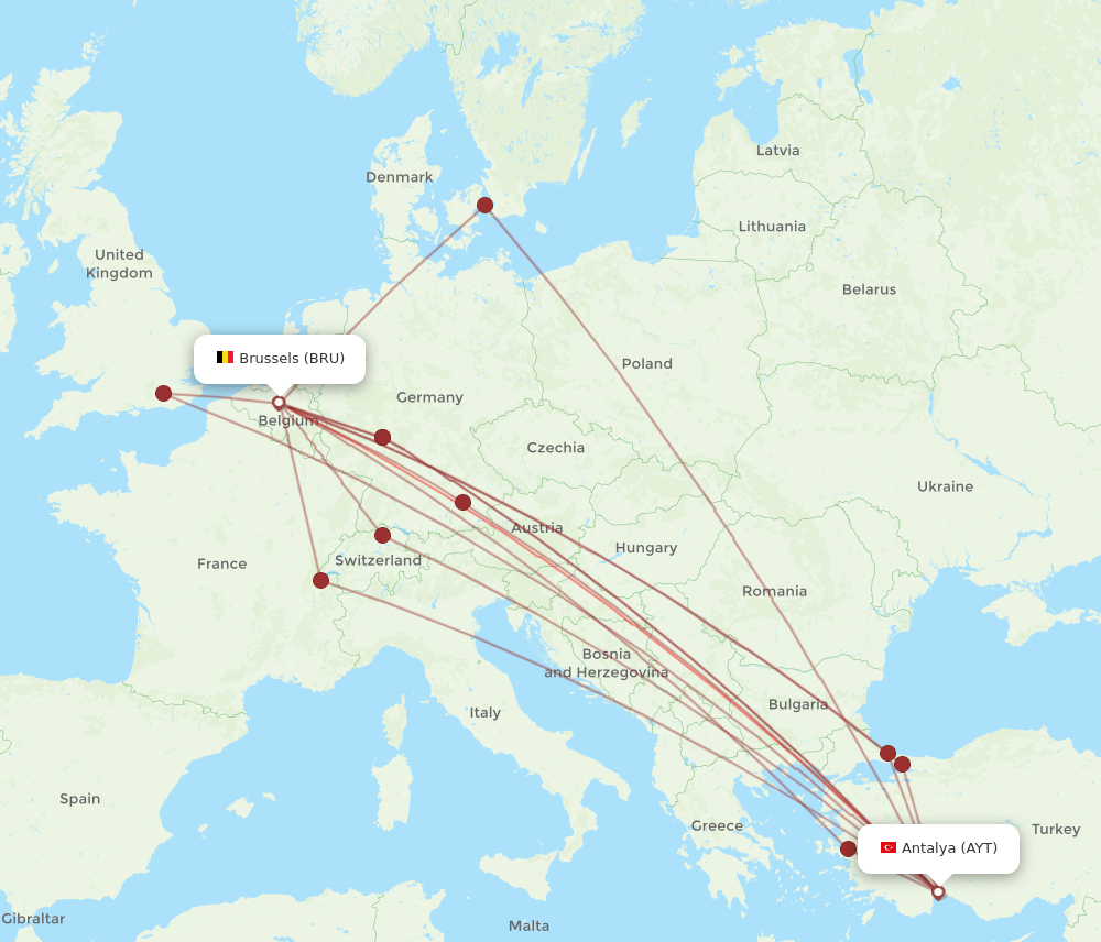AYT-BRU flight routes