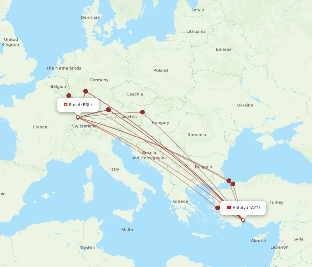 AYT to BSL flights and routes map