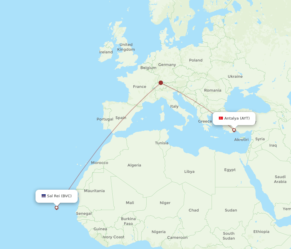 AYT to BVC flights and routes map