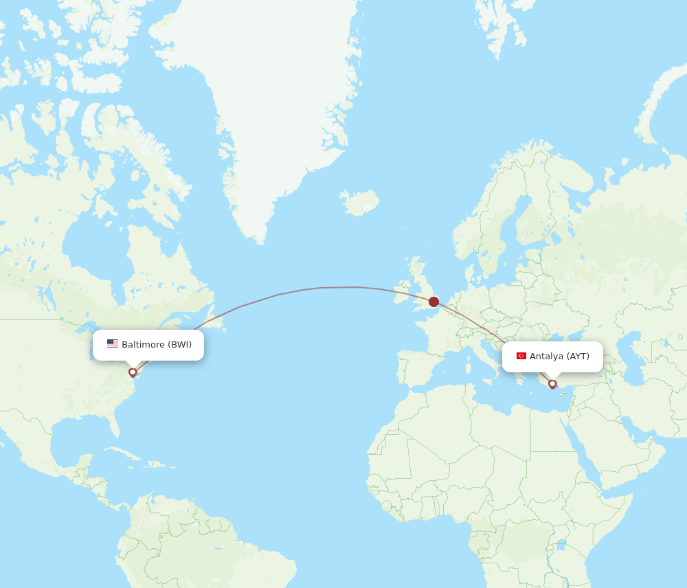 AYT-BWI flight routes