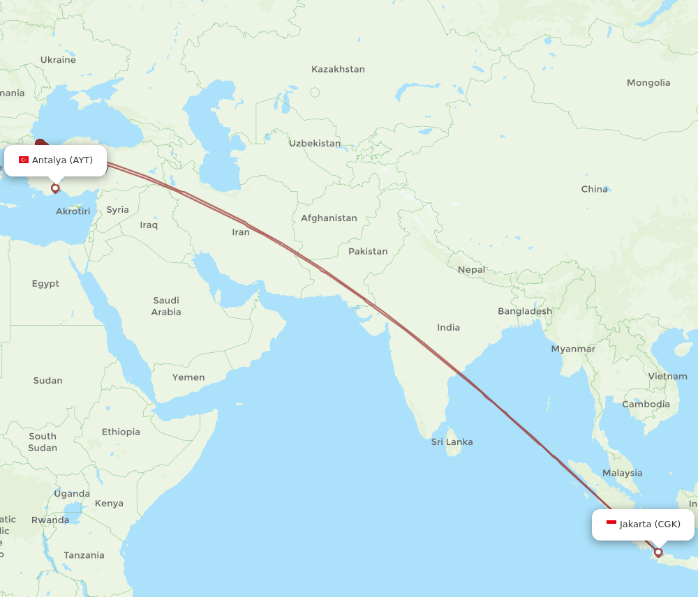 AYT to CGK flights and routes map