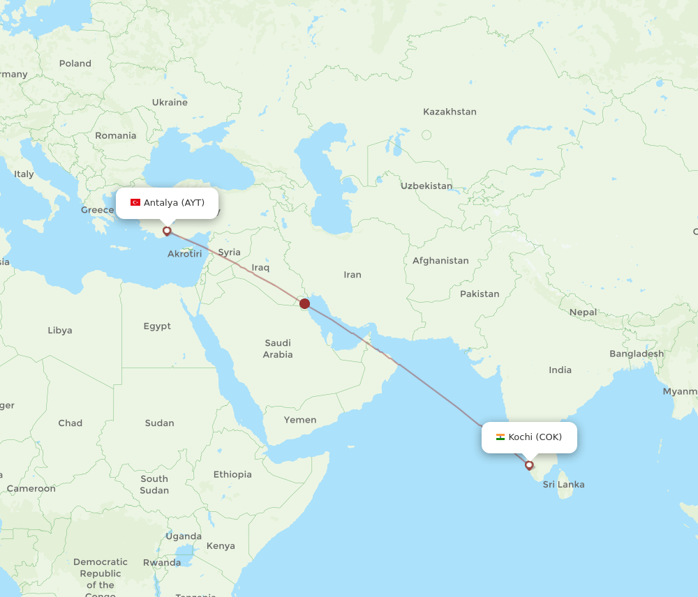 AYT-COK flight routes