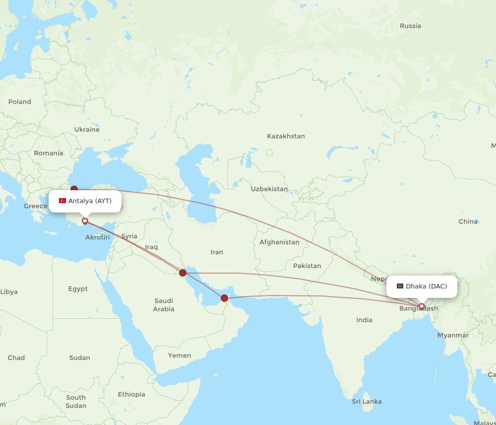 AYT-DAC flight routes