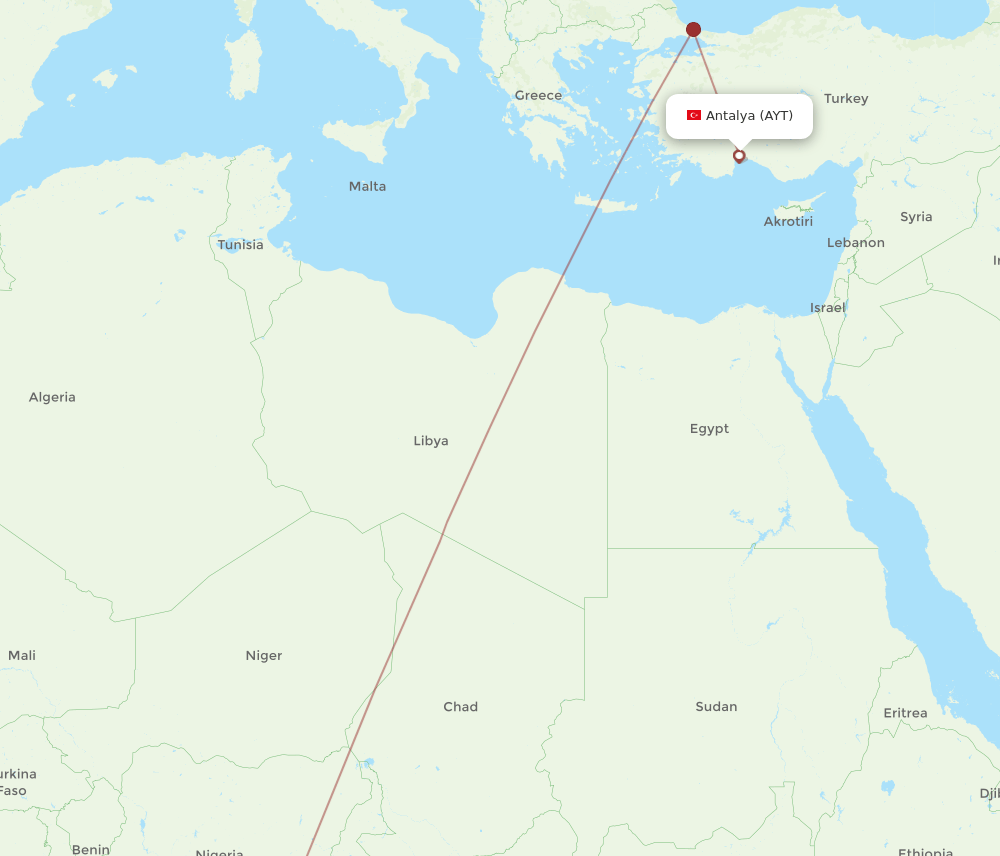 AYT-DLA flight routes