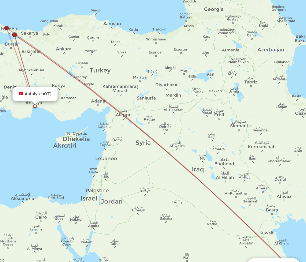 AYT to DMM flights and routes map