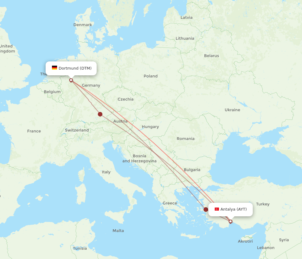 AYT to DTM flights and routes map