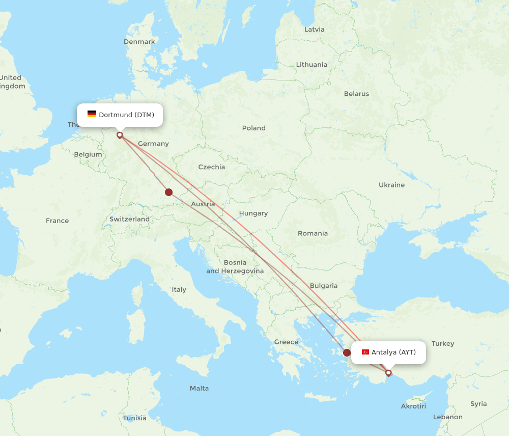 AYT to DTM flights and routes map