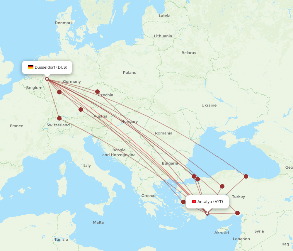 AYT to DUS flights and routes map