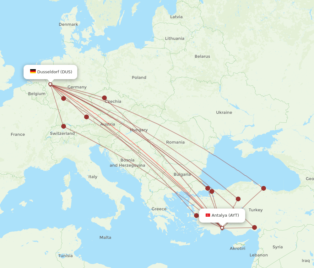 AYT-DUS flight routes