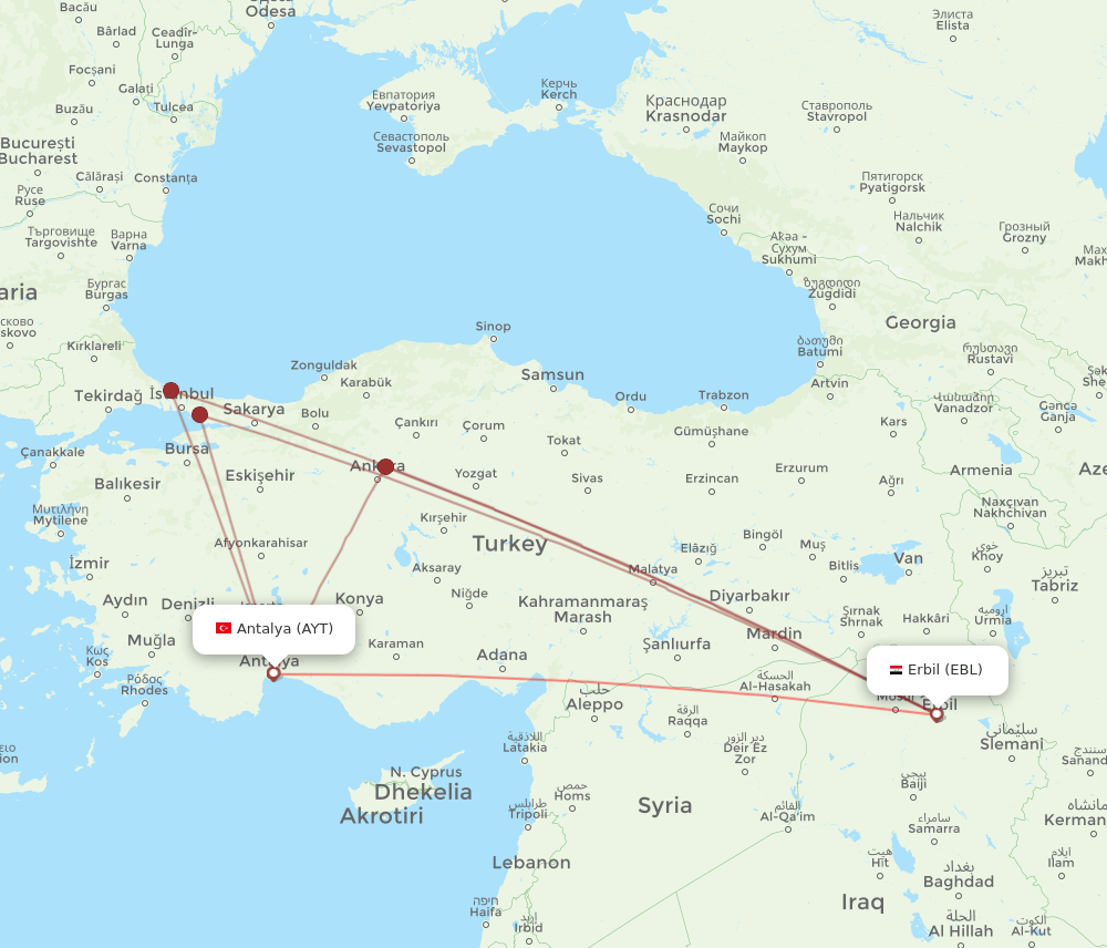 AYT-EBL flight routes
