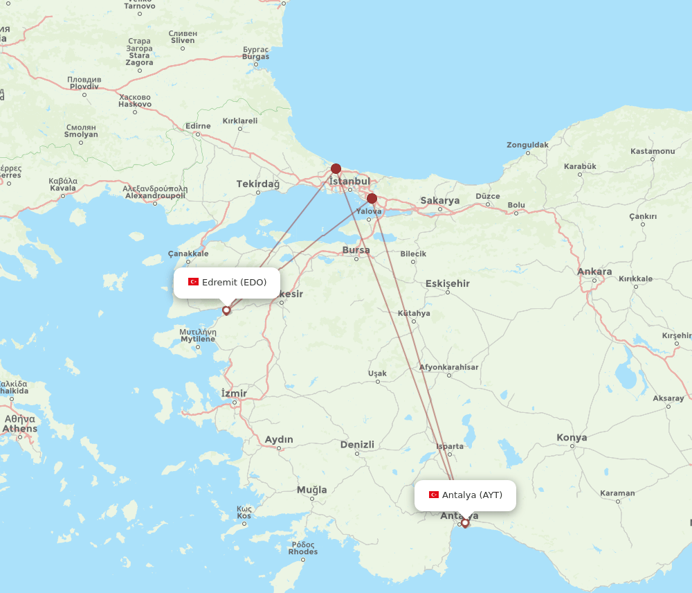 AYT to EDO flights and routes map