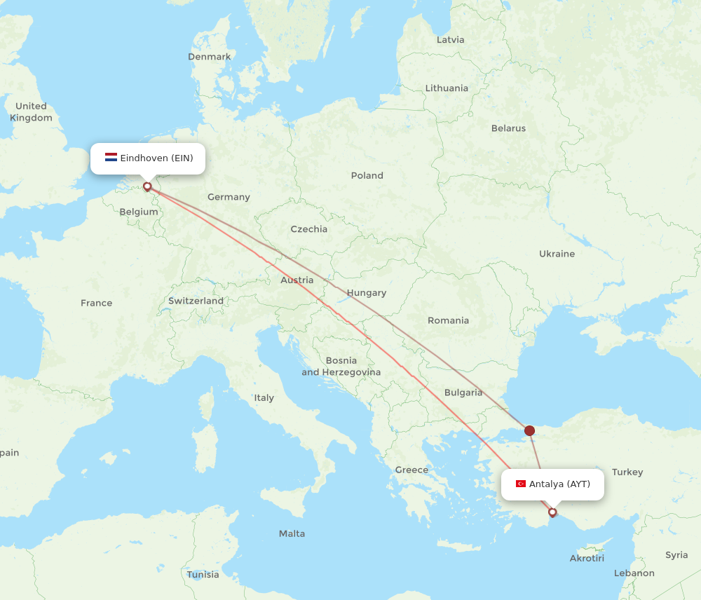 AYT to EIN flights and routes map