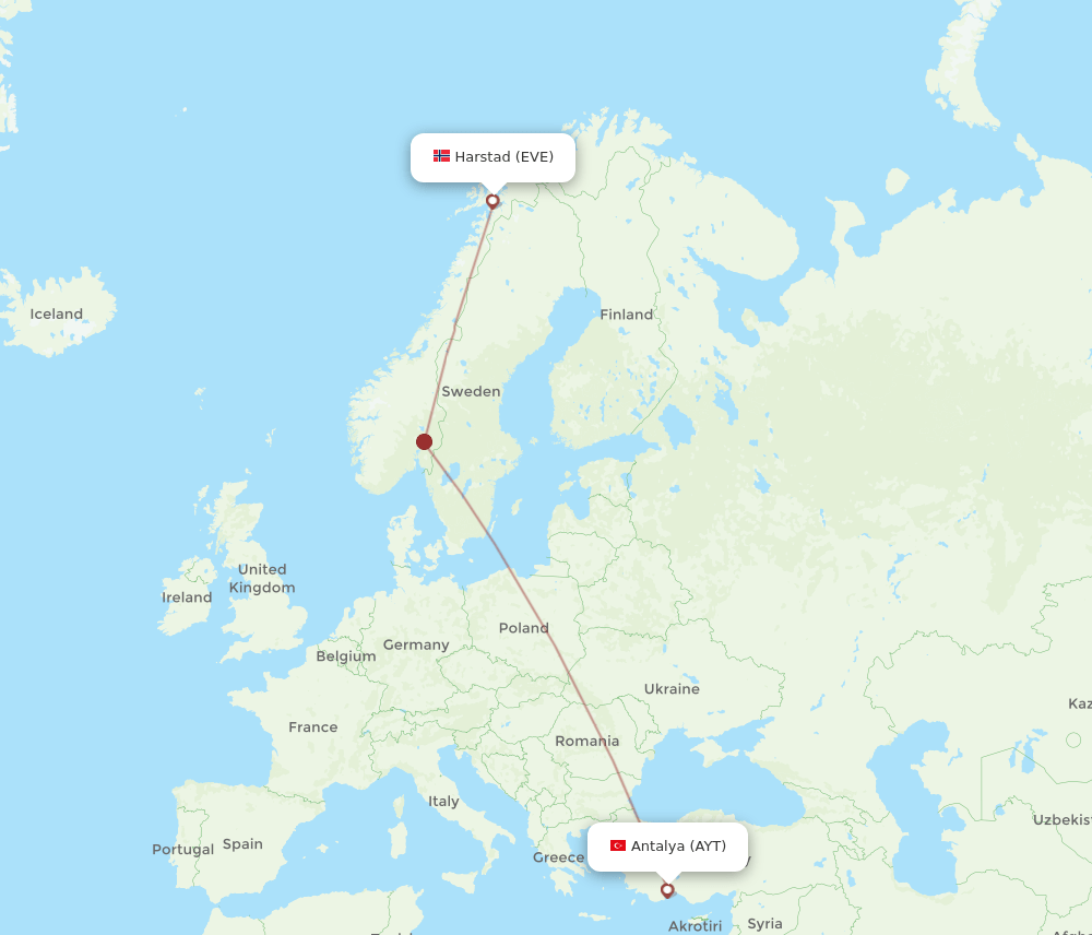 AYT to EVE flights and routes map