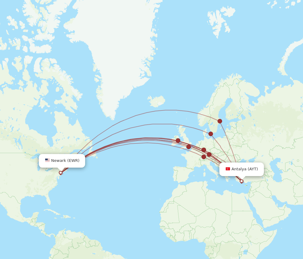 AYT-EWR flight routes