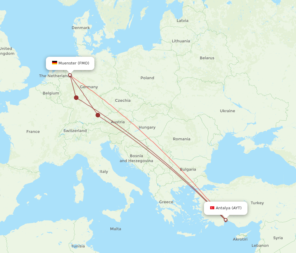 AYT to FMO flights and routes map
