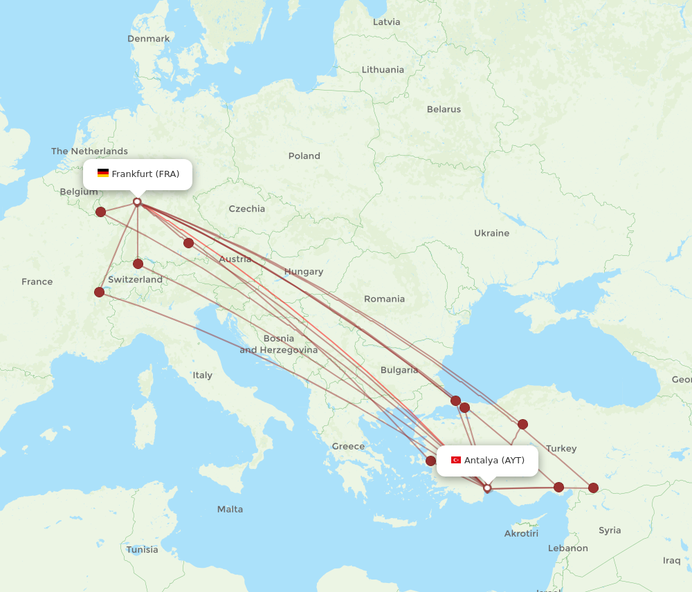 AYT to FRA flights and routes map