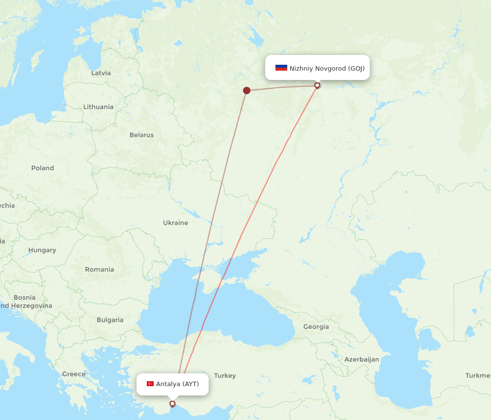 AYT to GOJ flights and routes map
