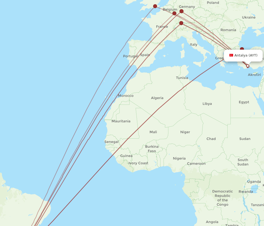 AYT-GRU flight routes