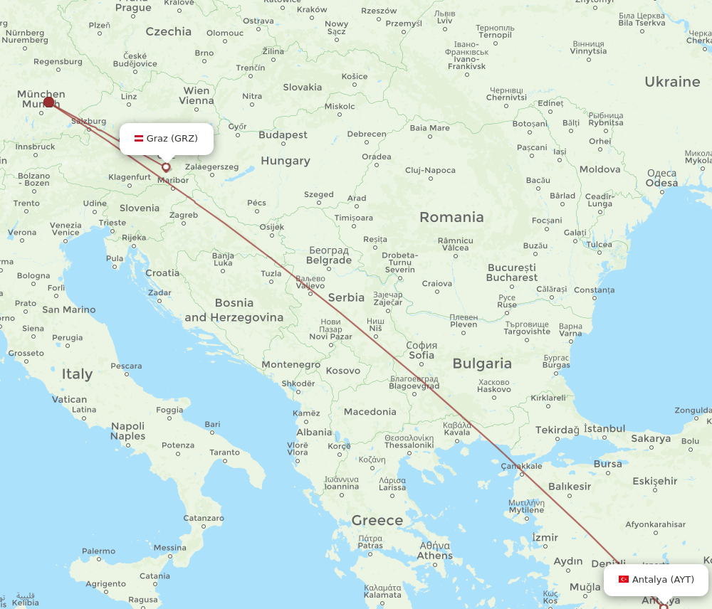 AYT to GRZ flights and routes map