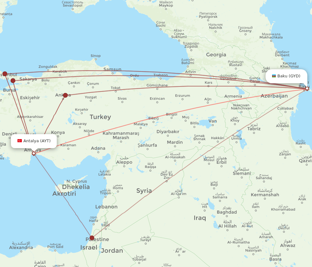 AYT-GYD flight routes