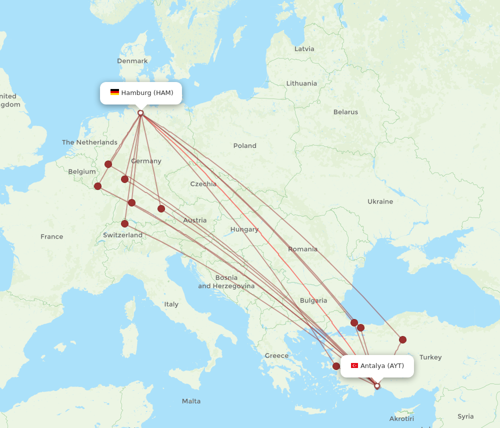 AYT to HAM flights and routes map