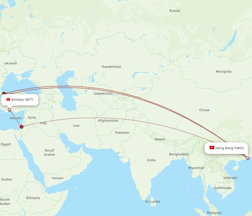 AYT-HKG flight routes