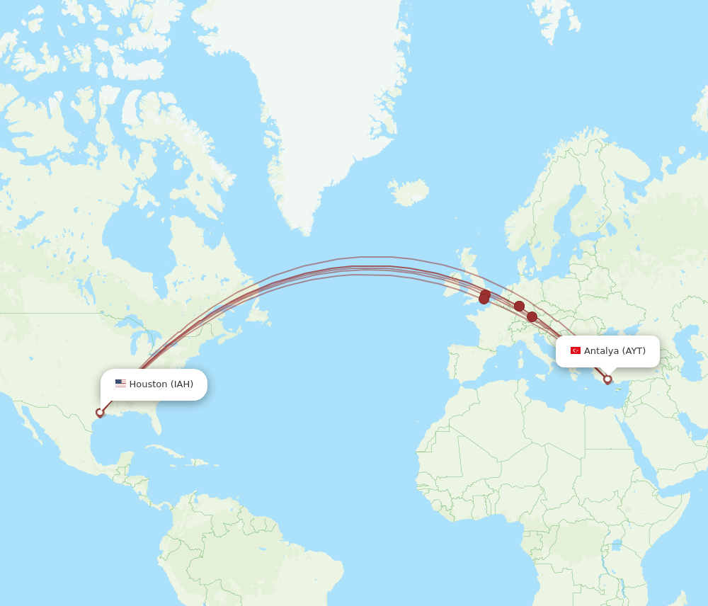 AYT-IAH flight routes