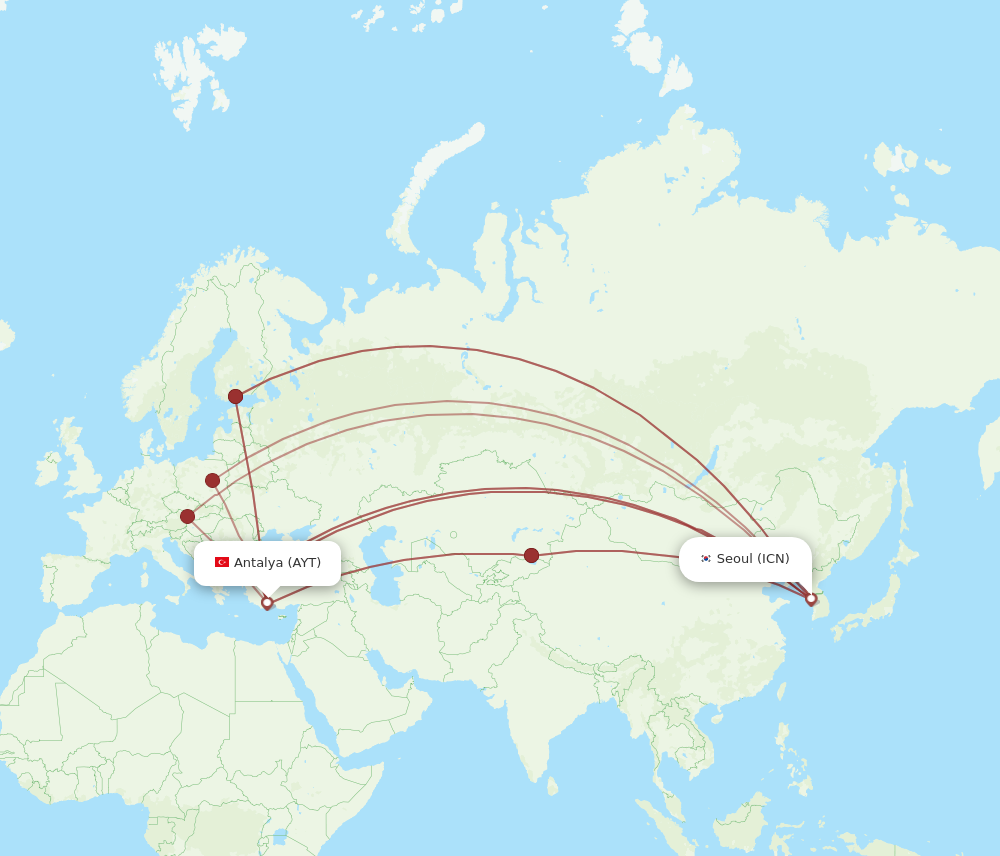 AYT to ICN flights and routes map