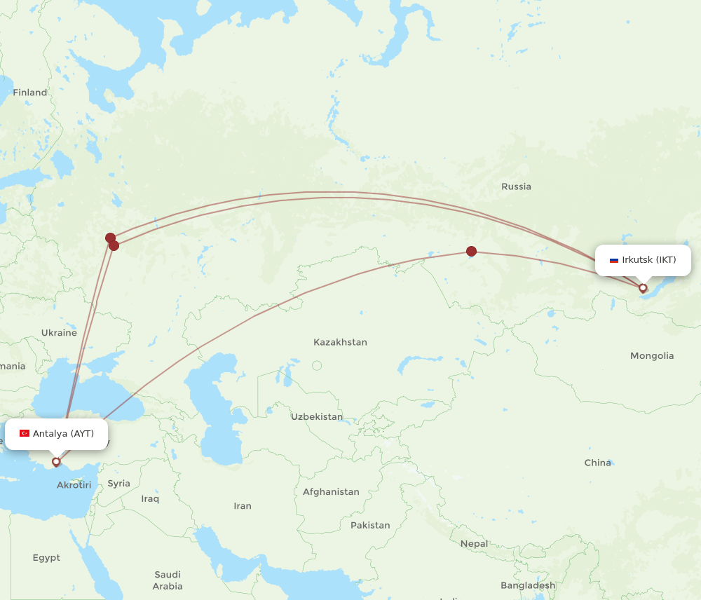 AYT to IKT flights and routes map